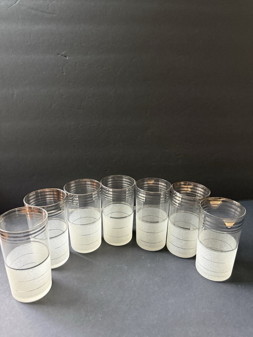 Vtg. MacBeth Evans Glass Frosted Textured Cocktail Glasses Set Of 7 Art Deco MCM